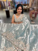 Pastel Blue tissue saree with heavy handwork SS50244