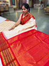 Ivory vintage Checks Gadwal Silk Saree : S62F207