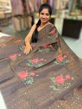 Darkest Brown Printed Tussar Tissue Saree SS50449