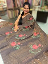 Darkest Brown Printed Tussar Tissue Saree SS50449