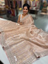 Pale Pink Pure Handloom Tissue checks Saree with sabyasachi borders