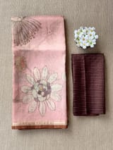 Dusty Pink Printed Banarasi Tissue with Handwork. SS50380