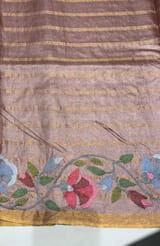 Mauve Brown pure handloom Tussar Vintage Checks Saree with Jamdani inspired embroidered border SS50466