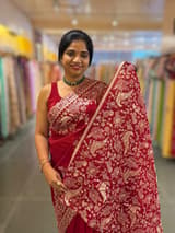 Meroonish Red  Pure organza Saree with pita emb SS50309
