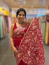 Meroonish Red  Pure organza Saree with pita emb SS50309