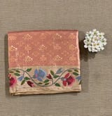 Coral Peach Kanchi Tissue Brocade Saree With jamdani inspired embroidery. SS50197