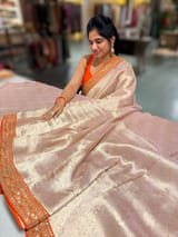 Lilacish pink & Orange Combo Banarasi Tissue Brocade saree SS50219