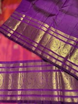 Orangish Pink Vintage kanchi checks  saree