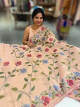 Peach Pink Tissue georgette saree with allover jamdani inspired embroidery