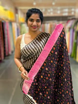 Brown Handloom Mul Tissue Stripes Saree with fusion blouse
