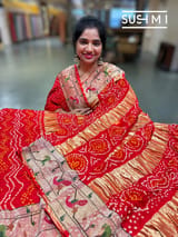 Orange bandhej saree with embroidery : S62F204