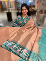 Terracota & Teal Vintage Kanchi soft silk saree with embroidery
