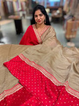 Antique Gold Crush Tissue Saree with Bandhini & Sabhya borders