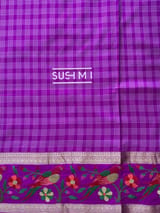 Majenta Vintage checks Kanjeevaram soft silk saree with embroidery D62F041