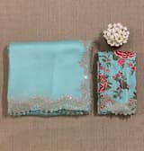 Mint Blue Pure Organza Handwork Saree with heavy Designer Blouse SS50254