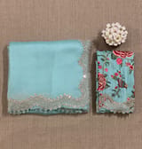 Mint Blue Pure Organza Handwork Saree with heavy Designer Blouse SS50254