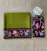 Leaf Green & Grape Wine Combo Vintage Kanchi soft silk saree with embroidery
