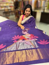 Violet Pure  handloom Ponduru Khadi jamdani Saree with designer pallu SS50364