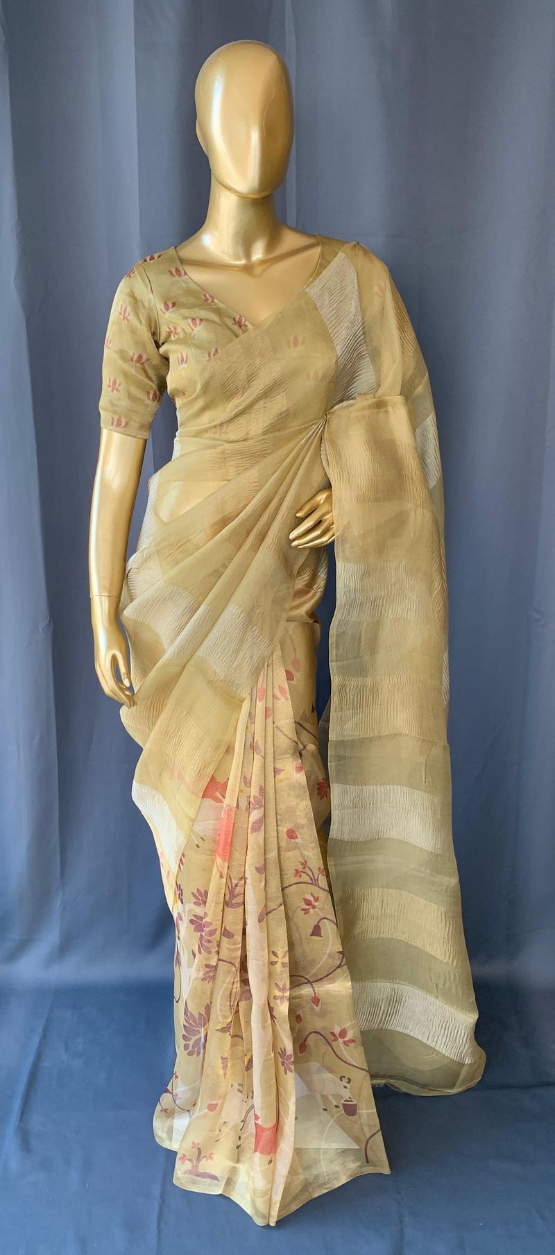 Gold tissue saree in half and half style
