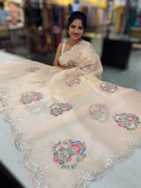 Nude Pink pure Organza handwork saree SS50287