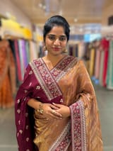 Maroon Tissue checks Saree with sabhyasachi borders SS50394
