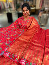 Orangish Red Banarasi Tissue stripes Saree with petite point embroidery SS50214