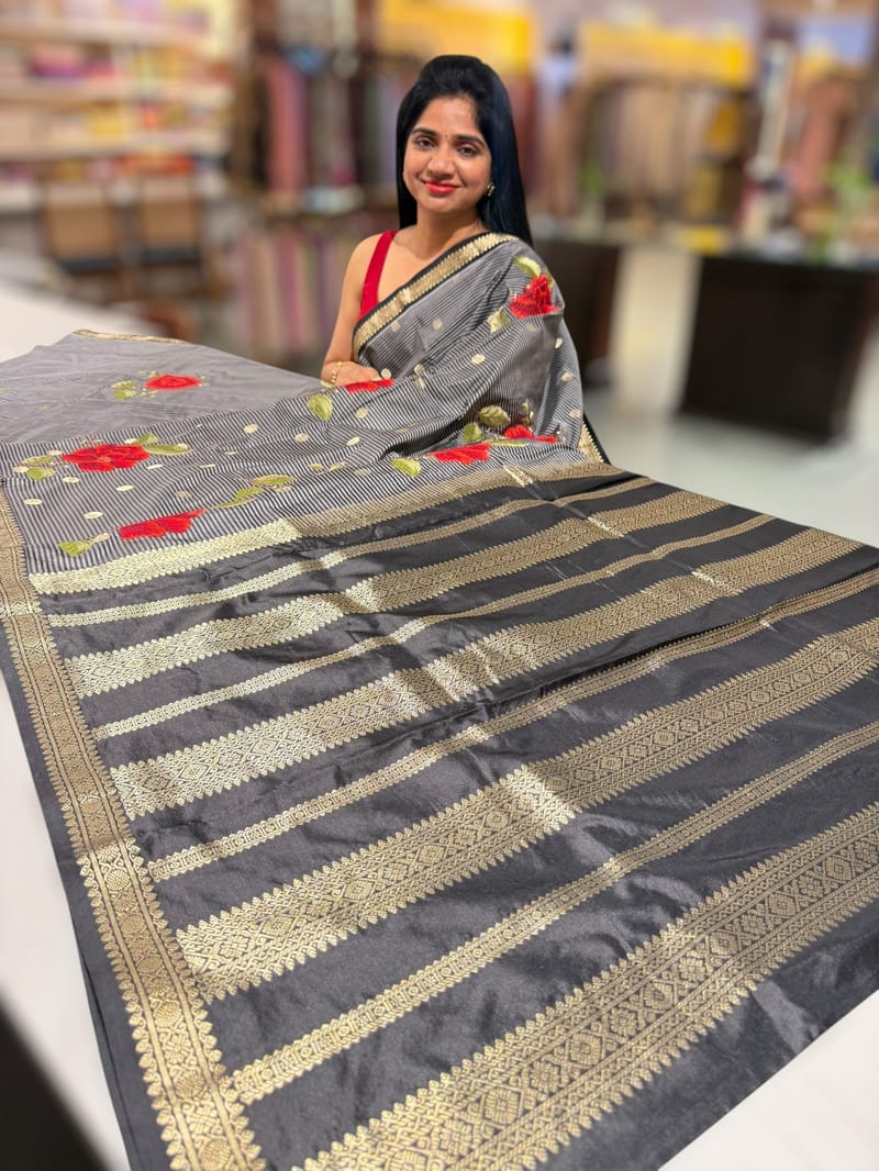 Banarasi silk stripes with embroidery SS50207
