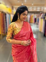 Bright Pink chaderi Tissue saree with designer tissue blouse