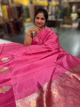 Rose Pink Poona Silk Saree with Mashru Open Border