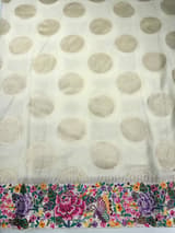 Halfwhite khaddi Chiffon Saree with allover zari weaving polka dots & Petite Point border SS50311