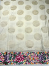 Halfwhite khaddi Chiffon Saree with allover zari weaving polka dots & Petite Point border SS50311