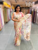 Printed Organza Tissue stripes saree with embroidery