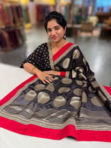 Black Crepe Silk Polka dot Saree with sabhyasachi Borders & Blouse SS50585