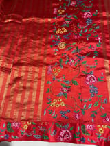 Orangish Red Banarasi Tissue stripes Saree with petite point embroidery SS50214