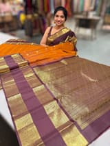 Light Rust Orange and Winish Brown Vintage Kanchipuram Gap border Saree SS50175