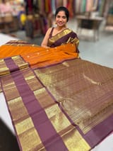 Light Rust Orange and Winish Brown Vintage Kanchipuram Gap border Saree SS50175