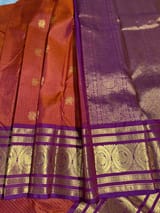 Rust Orange & Purple Combo Vintage Checks Kanjeevaram Saree SS50157