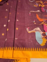Winish Brown  Pure  handloom Ponduru Khadi jamdani Saree with swan pallu SS50362