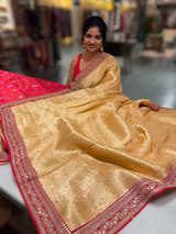 Peach & Reddish Pink Combo Banarasi Tissue Brocade saree SS50216