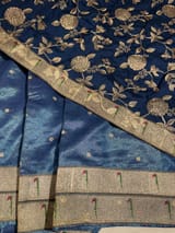 Blue Tissue Saree with pythani inspired muniya borders SS50545