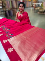 Dark Pink mashru Saree with embroidery : S62F143