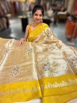 Lemon  Banarasi Brocade Tissue with embroidery