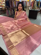 Pastel pink Banarasi handloom tissue saree
