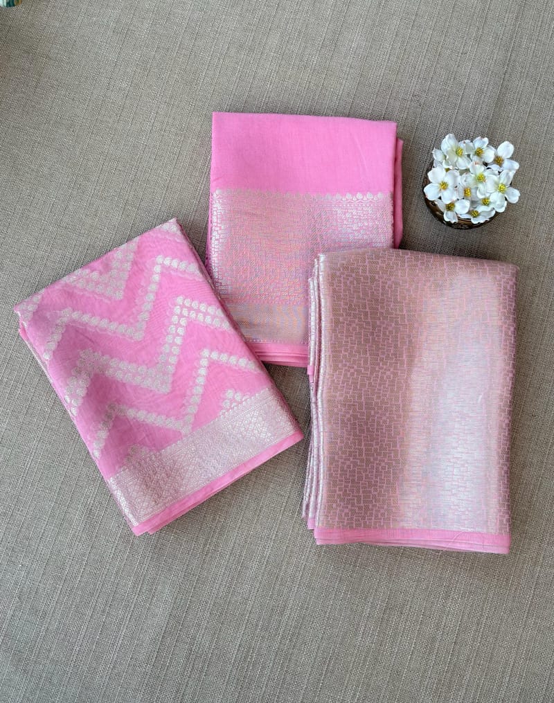 Coral Pink Banarasi Mul Silk Brocade 3-pc Sharara Suit set : SS62J12
