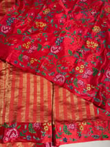 Orangish Red Banarasi Tissue stripes Saree with petite point embroidery SS50214