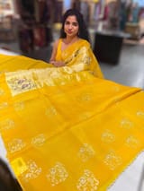Mango Yellow Premium Handloom Designer Tissue saree with exquisite embroidery