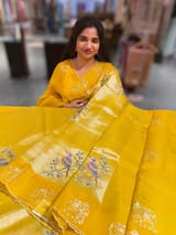Mango Yellow Premium Handloom Designer Tissue saree with exquisite embroidery