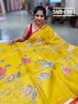 Yellow Designer Organza with Tissue applique work : S62F091
