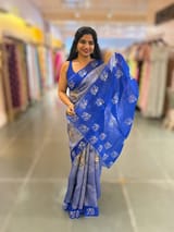 Electric Blue Premium Handloom Designer Tissue saree with exquisite embroidery