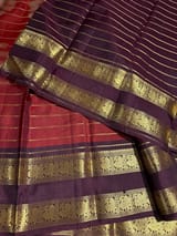 Dark Rust Kanchipuram Vintage striped Saree with gap borders SS50169